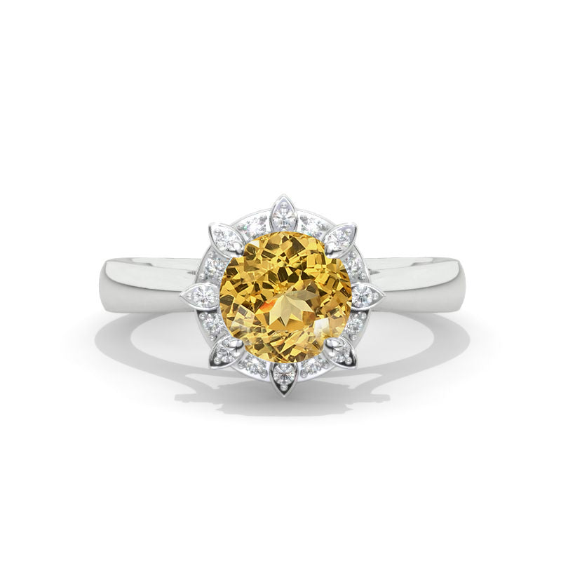 1.5 Carat  Genuine Yellow Citrine Engagement Ring 14K White Gold  Ring Model 759-7.5mm