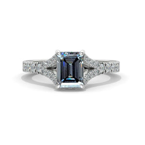 2Ct Emerald Step Cut Moissanite Gold Engagement Split Shank Ring
