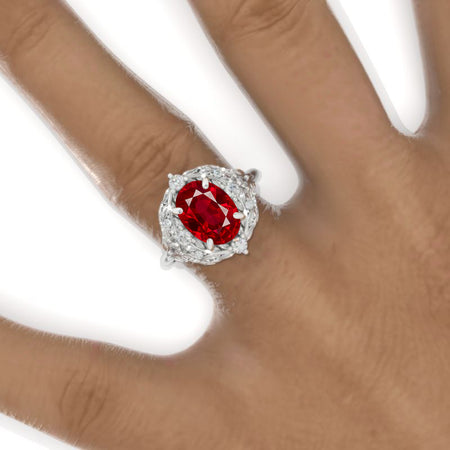 2 Carat Oval Ruby Floral Leaves Setting White Gold Engagement Ring