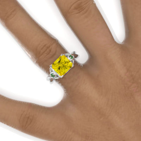 3 Carat Princess Yellow Sapphire Celtic Engagement Ring 14K White Gold Ring Model 917-8x8