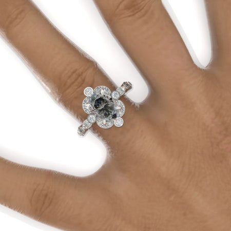 2 Carat Oval Gray Moissanite Vintage Setting White Gold Engagement Ring