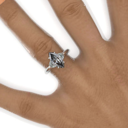 3 Carat Marquise Half-Moon Giliarto Gray Moissanite 14K Gold Engagement Promissory Ring