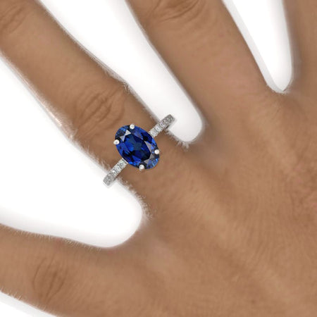 3 Carat Oval Royal Blue Sapphire Double Hidden Halo Engagement Ring, Promise Ring For Her, Royal Blue Sapphire Wedding Ring, 14K Gold Oval Royal Blue Sapphire Engagement Ring Model 903-10x7