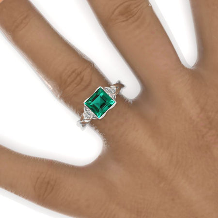 2 Carat Princess Emerald Celtic Engagement Ring 14K White Gold Ring Model 819-7x7