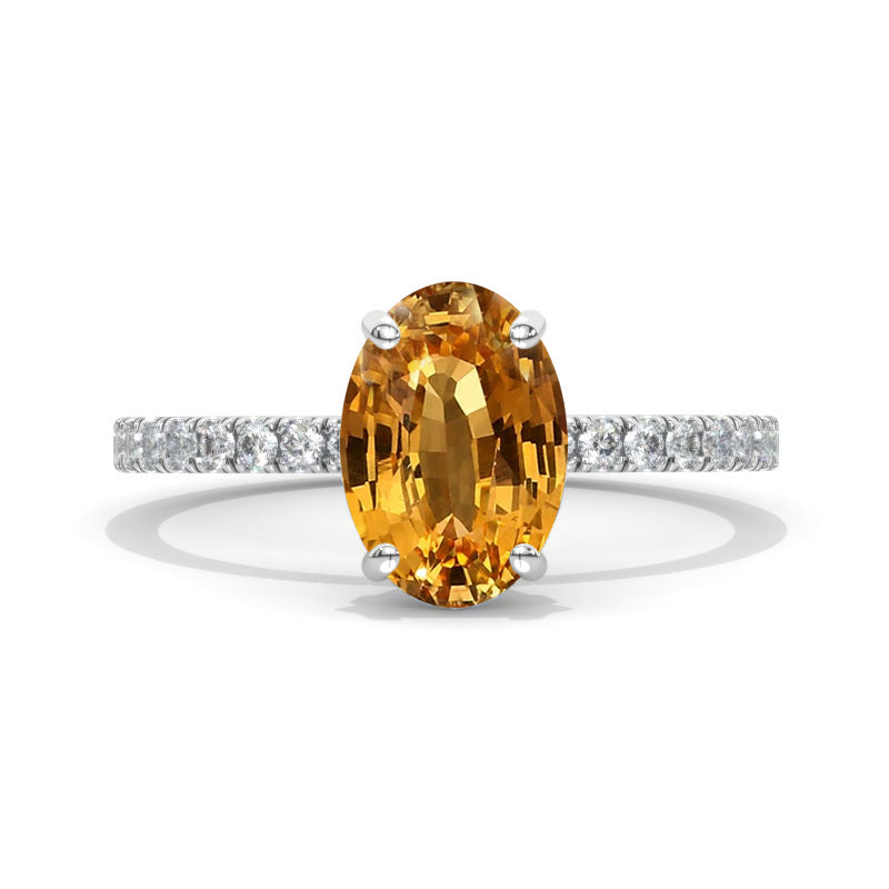 3 Carat Oval Genuine Yellow Citrine Double Hidden Halo Engagement Ring, Promise Ring For Her, Genuine Yellow Citrine Wedding Ring, 14K Gold Oval Genuine Yellow Citrine Engagement Ring Model 903-10x7