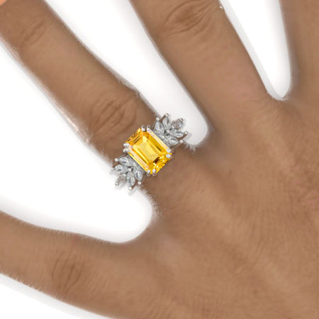 3 Carat Emerald Cluster Yellow Sapphirev White Gold Engagement Ring Model 962
