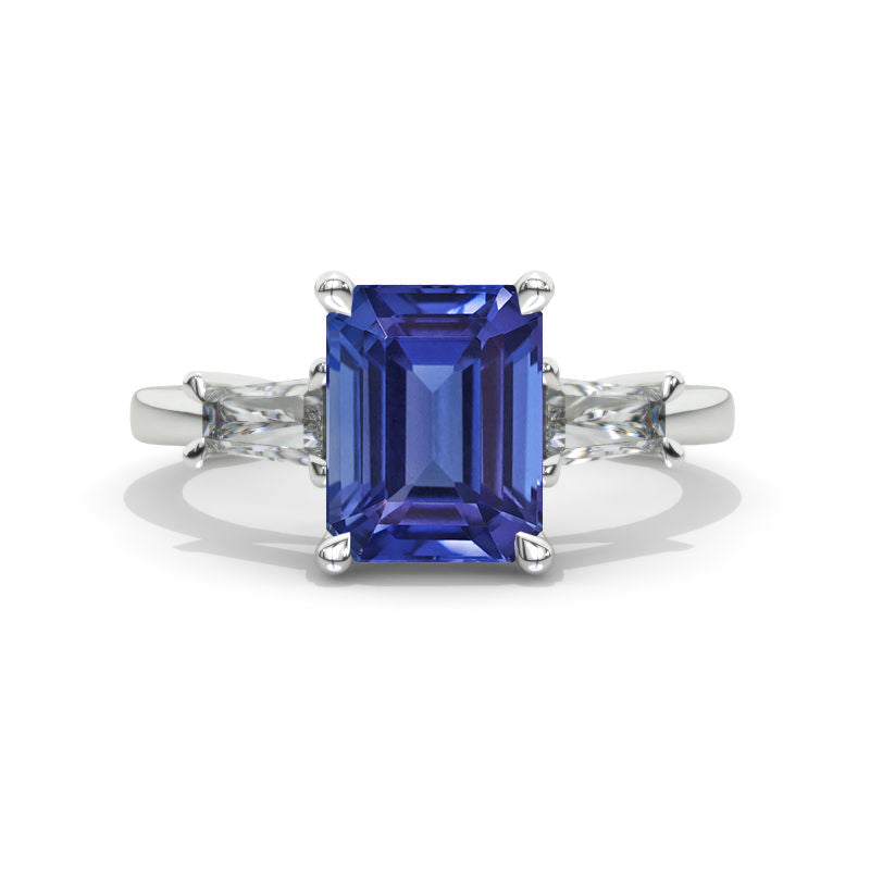 3 Carat Emerald Cut Natural Genuine Tanzanite Engagement Ring 14K Yellow Gold 7.25