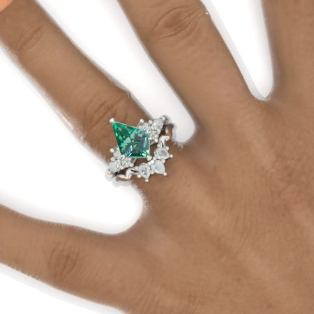 2.5 Carat Kite Green Moissanite Engagement Ring. 2.5CT Fancy Shape Green  Moissanite Ring Set Model 749-12x8