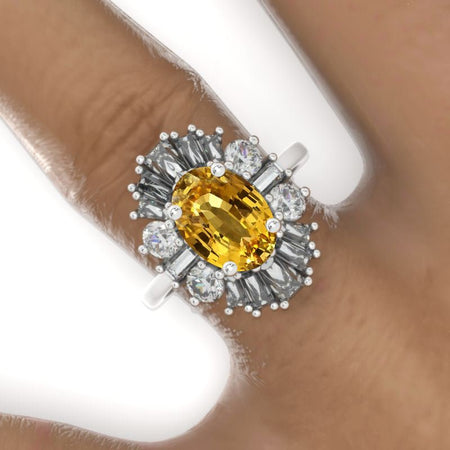 14K White Gold 3 Carat Oval Yellow Sapphire Halo Engagement Ring Model 770-10x7