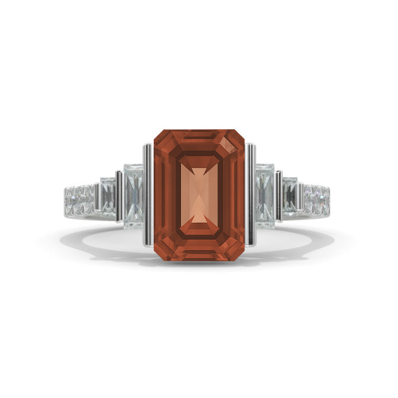 3.5 Carat Emerald Cut 5 Stone Bezel Set Zultanite Engagement Ring 14K White Gold  Ring Model 1225