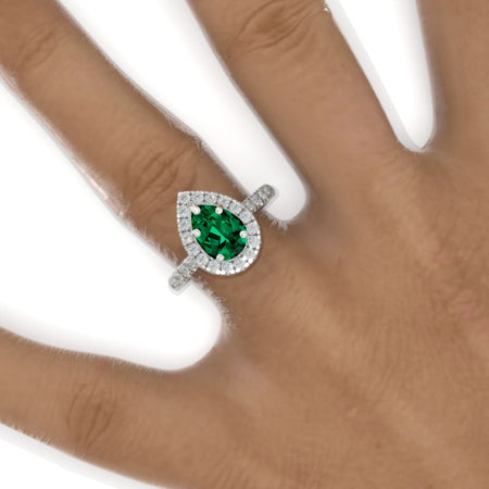 Luxury 3 Carat Pear Emerald Halo Engagement Ring Model 852-10x7