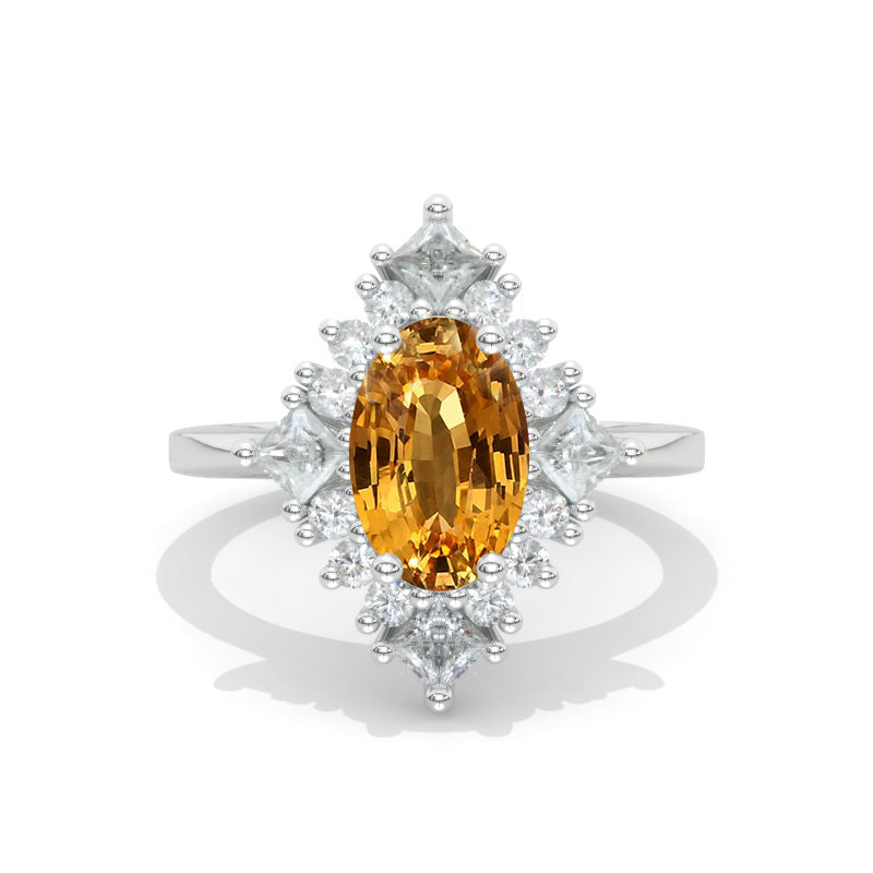 3 Carat Oval Genuine Yellow Citrine Halo Vintage Engagement Ring Model 876-11x7