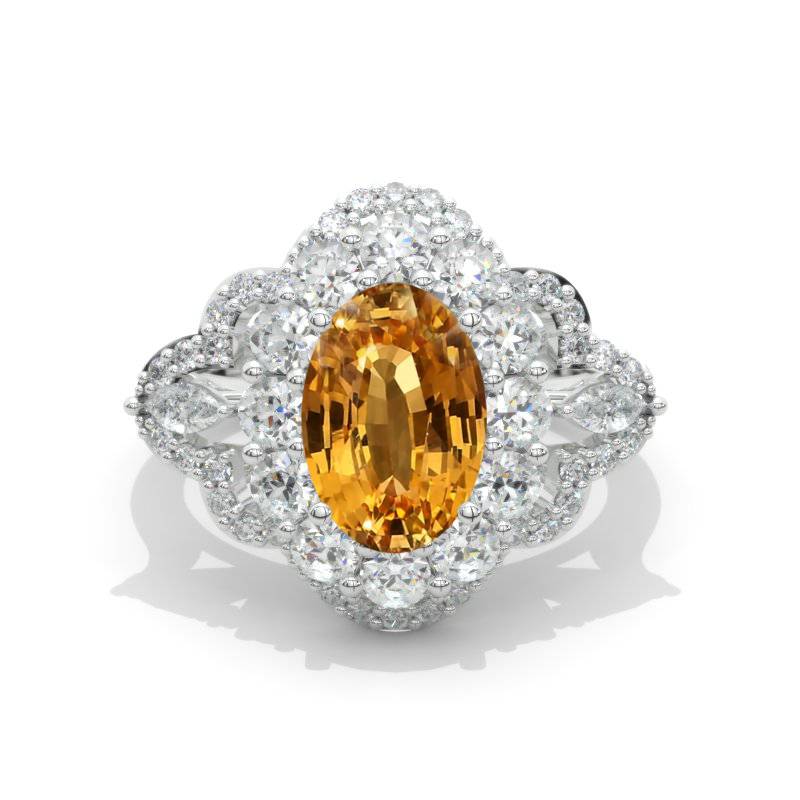 3 Carat Genuine Yellow Citrine Oval Cut Halo White Gold Engagement  Ring Model 419