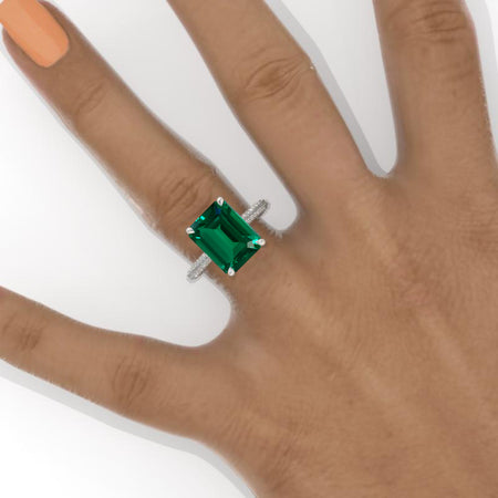 5 Carat Emerald Cut Emerald Hidden Halo Engagement Ring