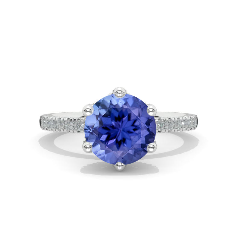 2 Carat Six Prongs Halo Natural Genuine Tanzanite White Gold Engagement Ring