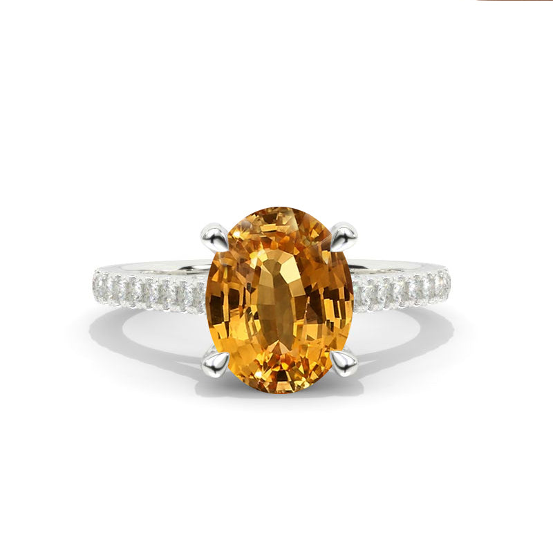 3 Carat Genuine Yellow Citrine Oval Cut Hidden Halo Rose Gold Engagement  Ring Model 704-10x7