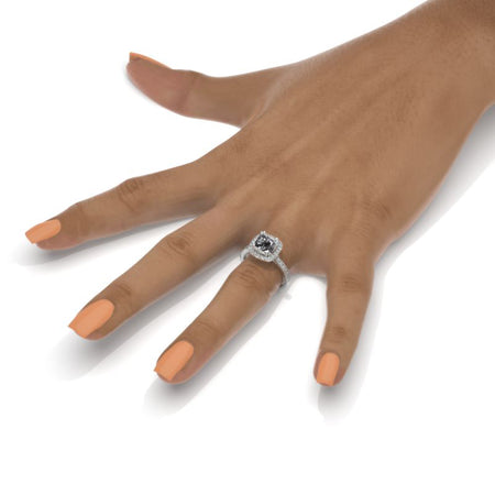2.5 Carat Cushion Natural Rutilated Quartz Halo Engagement Ring. Victorian 14K White Gold Ring