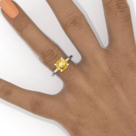 2 Carat Cushion Cut  Hidden Halo Genuine Yellow Citrine  White Gold Engagement Ring  Model 707-7x7