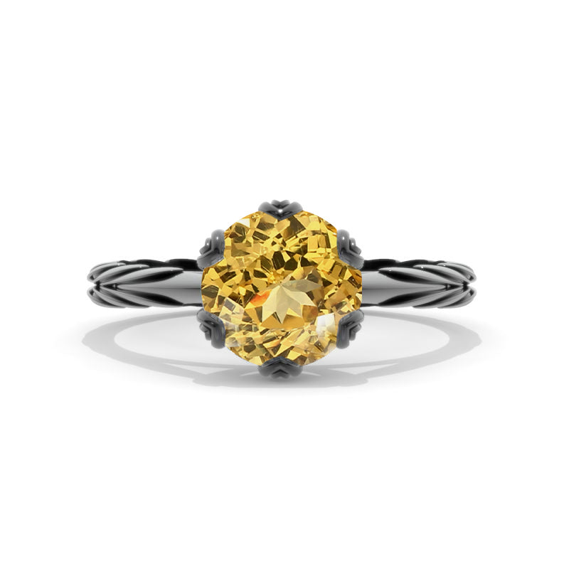 2 Carat Genuine Yellow Citrine Floral 6 Prongs 14K Black Gold Engagement Ring Model -Mila 83-8 six