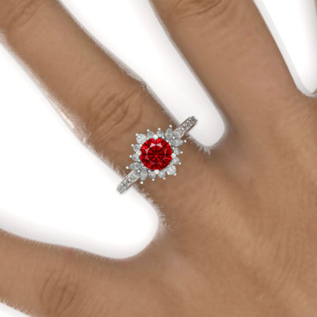 14K White Gold 1 Carat Ruby Halo Engagement Ring