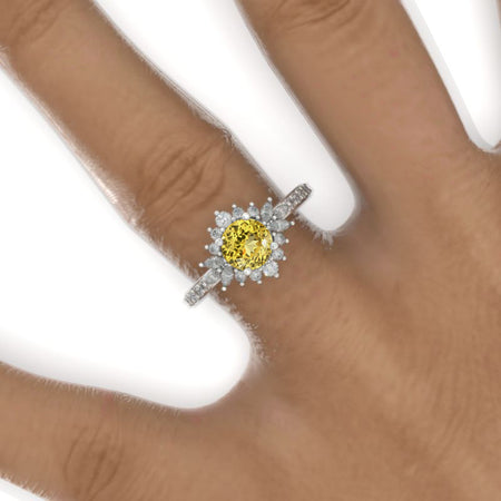 14K White Gold 1 Carat Yellow Sapphire Halo Engagement Ring Model 491