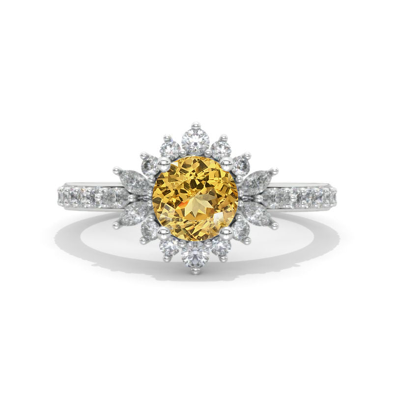 14K White Gold 1 Carat Genuine Yellow Citrine Halo Engagement Ring Model 491