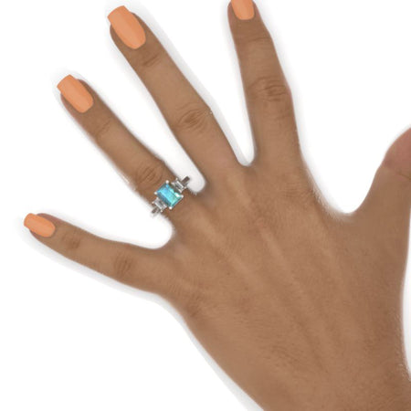 3 Carat Emerald Cut Labradorite Three-Stone  Engagement Ring