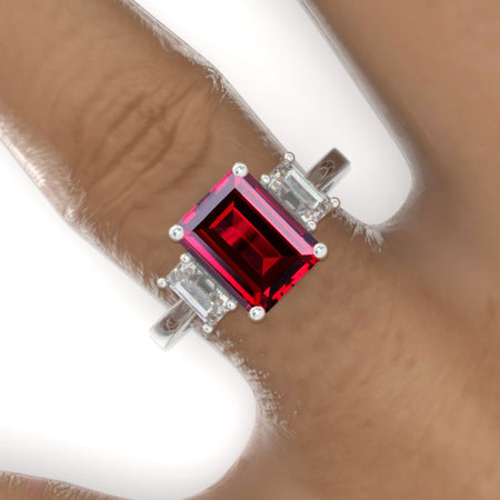 3 Carat Giliarto Emerald Cut Ruby Three-Stone  Engagement Ring