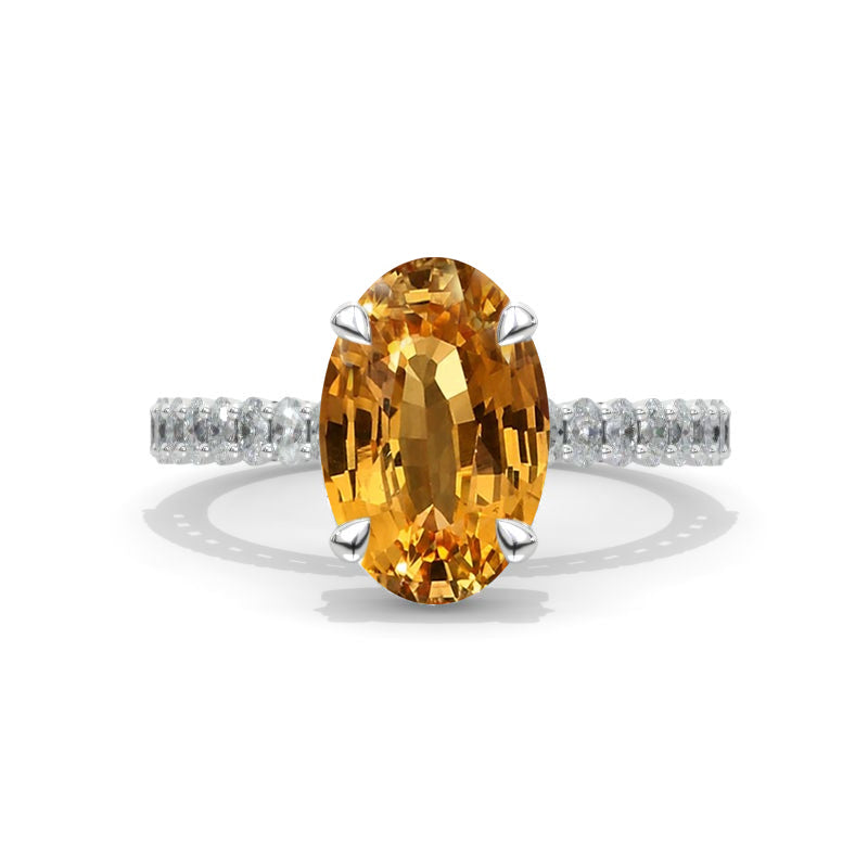 4 Carat Oval Cut Giliarto Genuine Yellow Citrine Hidden Halo White Gold Engagement Ring Model 739-11x7