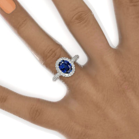 3 Carat Oval Cut Royal Blue Sapphire Double Halo White Gold Engagement Ring