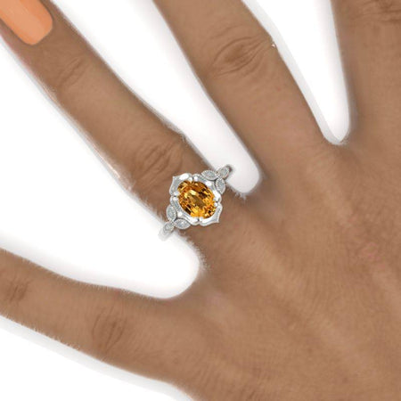 2 Carat Oval Genuine Yellow Citrine Halo Engagement Ring Model 547-9x7