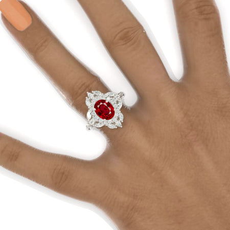 2 Carat Oval Ruby Halo 14K White Gold Engagement Ring