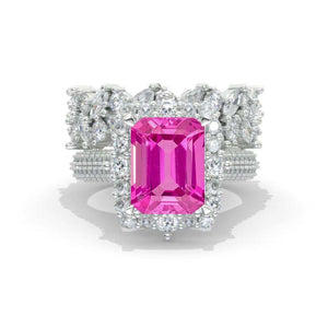 3Ct Natural Morganite Engagement Ring. Halo Emerald Cut Genuine Morganite 14K Rose Gold  Engagement Ring, 9x7mm Step Cut Morganite Engagement Ring