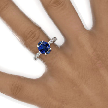 14K White Gold  2 Carat Oval Royal Blue Sapphire Twisted Shank Engagement Ring