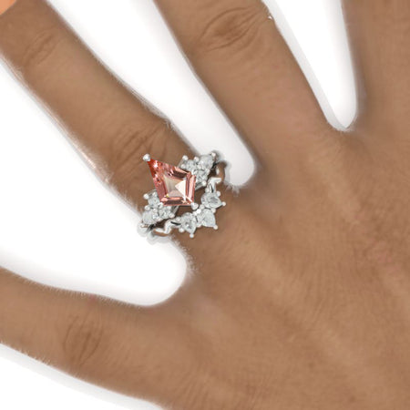 2.5 Carat Kite Peach Sapphire Engagement Ring. 2.5CT Fancy Shape Peach Sapphire Ring Set Model 749-12x8