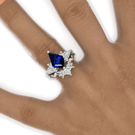 2.5 Carat Kite Royal Blue Sapphire Engagement Ring. 2.5CT Fancy Shape Royal Blue Sapphire Ring Set Model 749-12x8