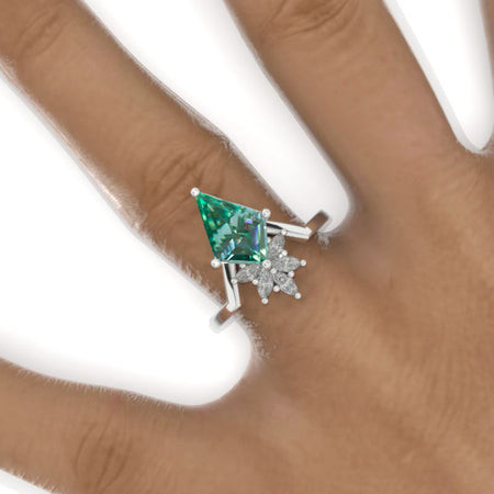 2.5 Carat Kite Green Moissanite Engagement Ring. 2.5CT Fancy Shape Green Moissanite Ring Model 773-12x8