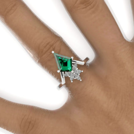 2.5 Carat Kite Emerald Engagement Ring. 2.5CT Fancy Shape Emerald Ring Model 773-12x8