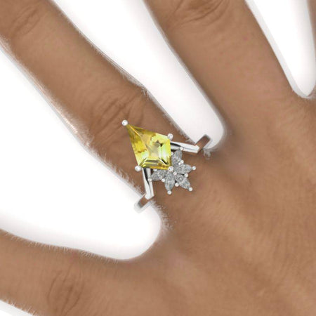 2.5 Carat Kite Genuine Yellow Citrine Engagement Ring. 2.5CT Fancy Shape Genuine Yellow Citrine Ring Model 773-12x8