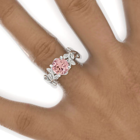 2 Carat Peach Sapphire Twig Floral White Gold Engagement Ring Model 774-8