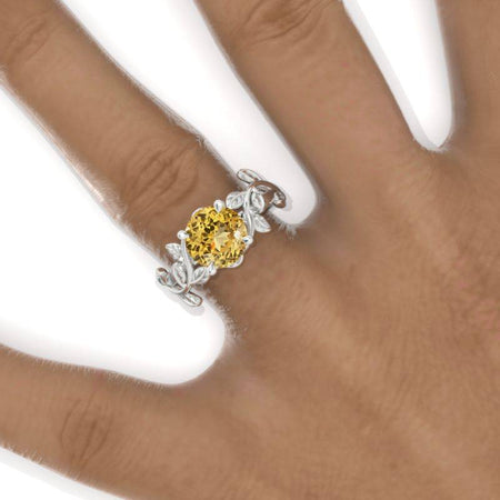2 Carat Genuine Yellow Citrine Twig Floral White Gold Engagement Ring Model 774-8