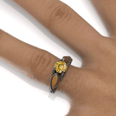 14K Black Rhodium Plated and Yellow Gold Genuine Yellow Citrine Celtic Engagement Ring Model 139-6