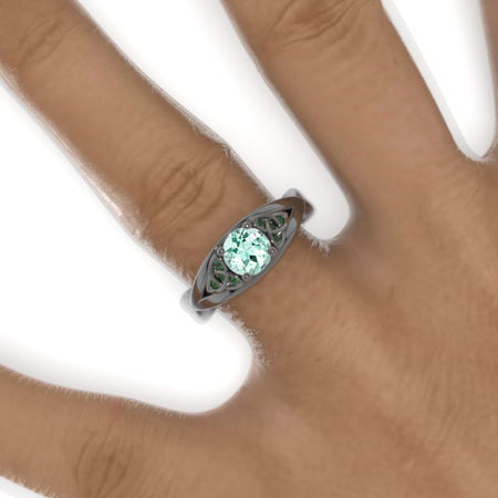 14K Black Gold Mint Sapphire Celtic Engagement Ring