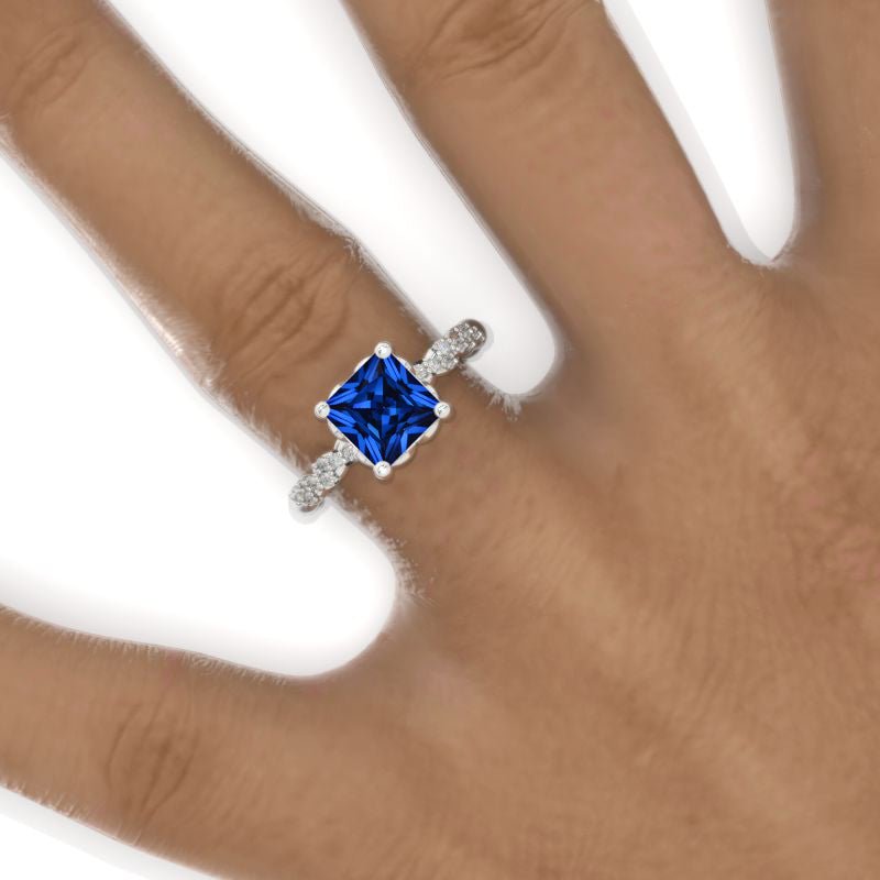 14K White Gold  2 Carat Princess Royal Blue Sapphire Twisted Shank Engagement Ring Model 769-7x7