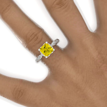 14K White Gold  2 Carat Princess Yellow Sapphire Twisted Shank Engagement Ring Model 769-7x7