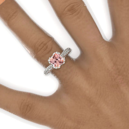 Andromeda Princess Cut Peach Sapphire Engagement Ring Model 59-7x7