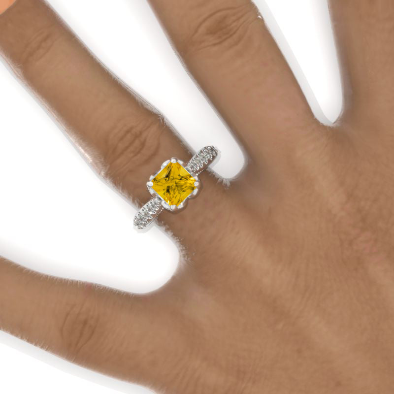 Andromeda Princess Cut Genuine Yellow Citrine Engagement Ring Model 59-7x7