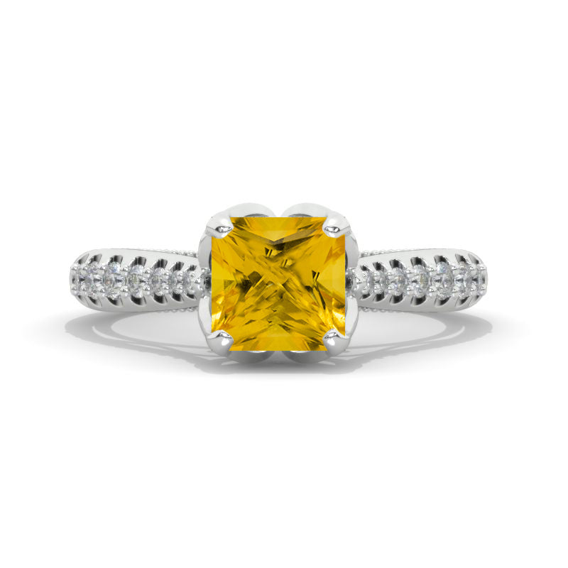 Andromeda Princess Cut Genuine Yellow Citrine Engagement Ring Model 59-7x7