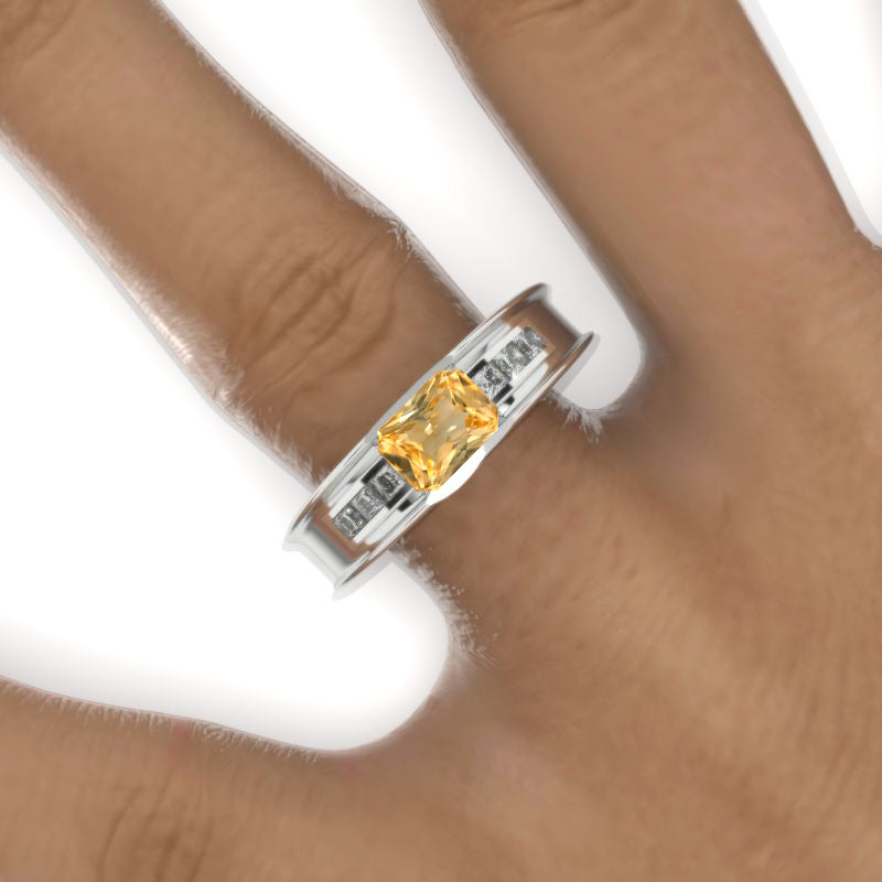2 Carat Emerald Cut Genuine Yellow Citrine Men's  Gold  Ring