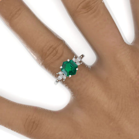 3 Carat Hexagon Emerald Cluster Engagement Ring